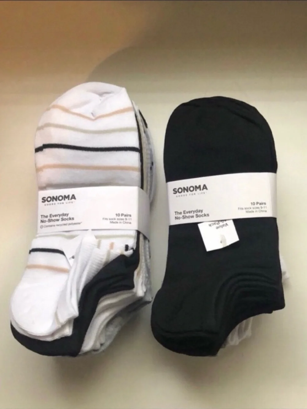New Sonoma Socks Bundle 2 Packs Women 10 Pair Each No Show Socks;Solid & Striped